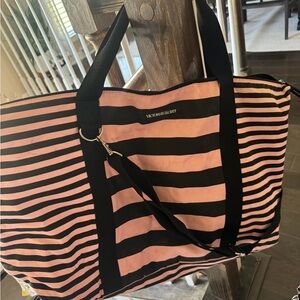 Victoria's Secret Pink and Black Striped Travel Tote 15” tall by 26” wide